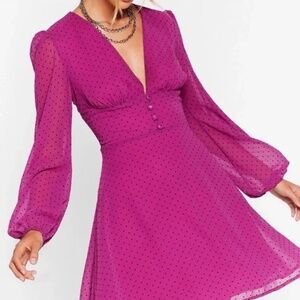 Nasty Gal Purple Polka Dot Long Sleeve A-line Mini Dress